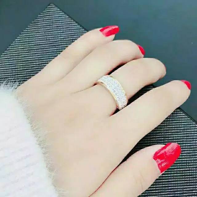 Cincin couple Titanium Stainless steel full mata 3 anti karat selamanya Fashion Ring pria wanita