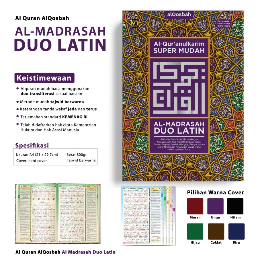 Alquran Al Madrasah Duo Latin Ukuran Besar A4 Warna Merah - Alqosbah