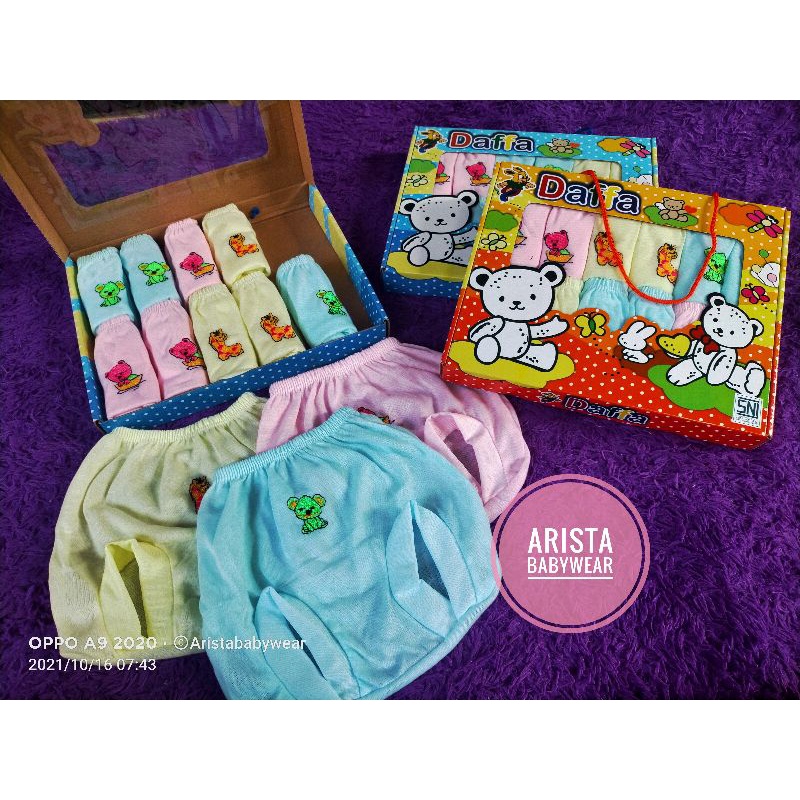 SNI DAFFA - 1lusin/12pcs celana pop bayi polos bordir packing BOX Lucu