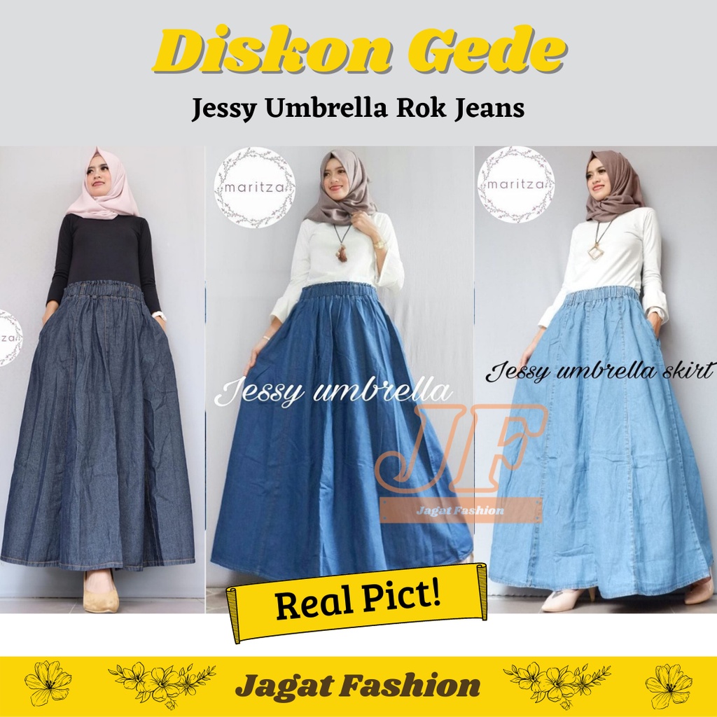 DISKON GEDE Jessy Umbrella Rok Denim Rok Panjang Wanita Rok Denim Panjang Wanita Rok Denim Jumbo Rok