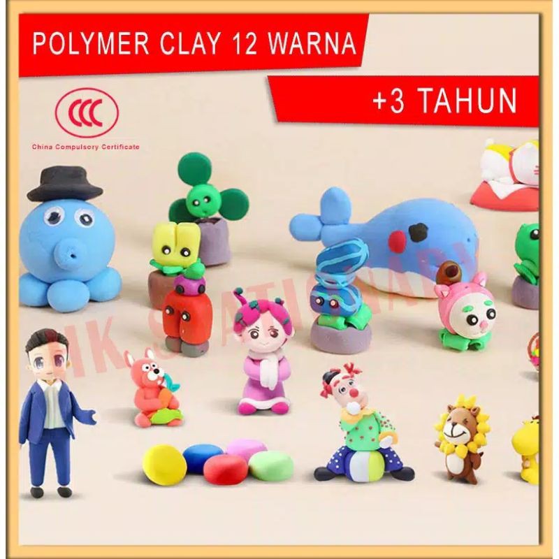 polymerClay isi 12 + pisau plastik mainan edukasi slime bantal  kerajinan clay slem bantal murah