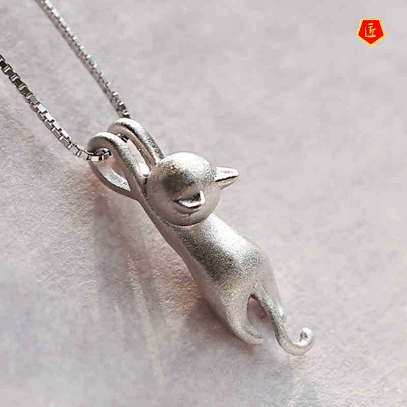 [Ready Stock]Cute Kitty Pendant Silver Necklace Personality Simple