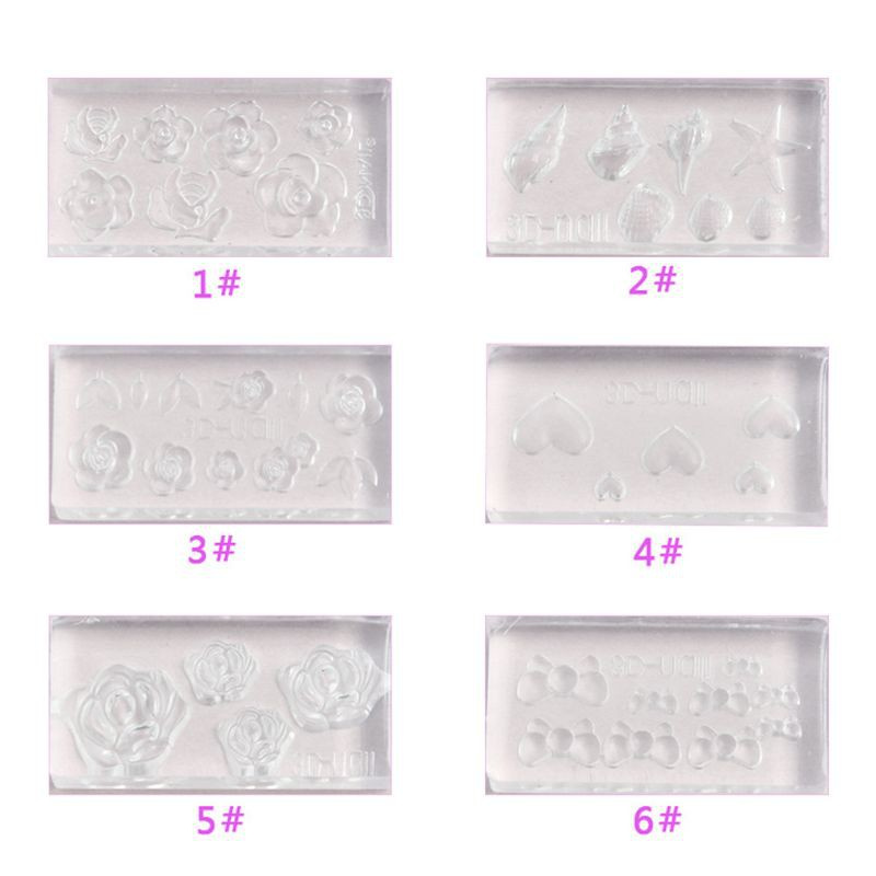 Glitter 6Pcs 3D Stereo Mini Flower Carving Mold Nail Art Mould Template Silicone Mold