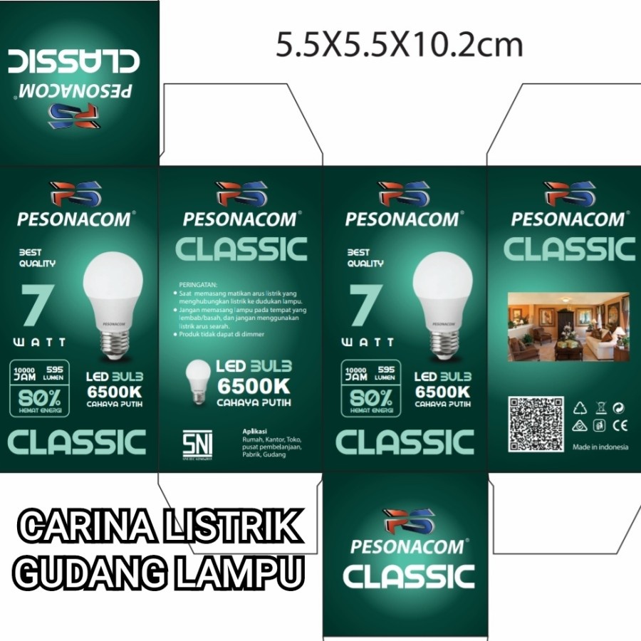 PESONACOM CLASSIC LED BULB 7W 7 Watt CAHAYA PUTIH 6500K Cool Daylight SNI ORIGINAL