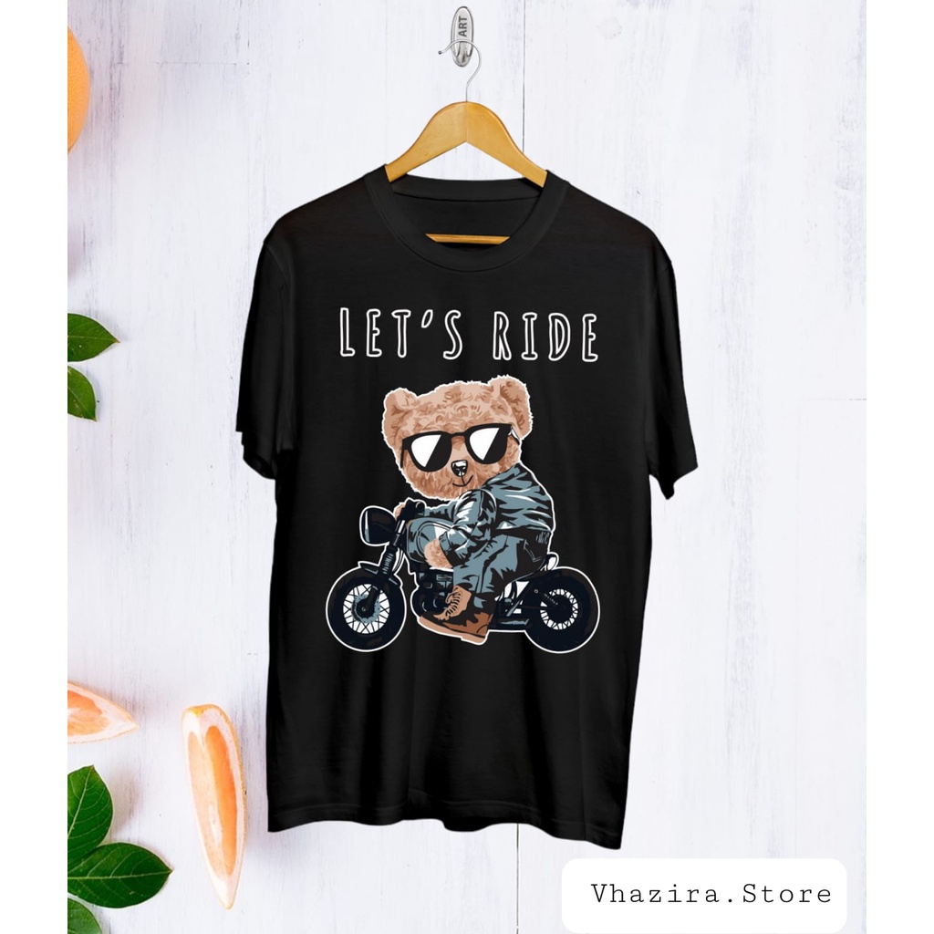 GRATIS TOPI KAOS OVERSIZE BAJU DISTRO TEDY BEAR LET'S RIDE PRIA DAN WANITA