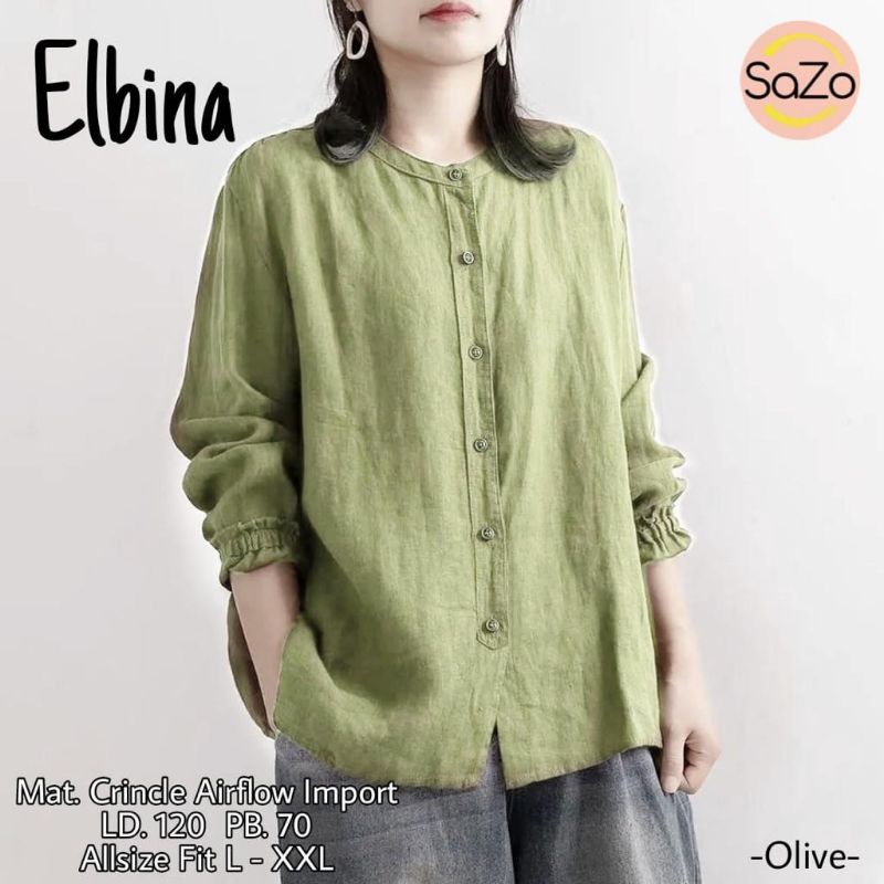 Kemeja dan Blouse Polos Bahan Crincle Airflow Import LD 120cm PB 70 cm Elbina Full Kancing Depan Akt