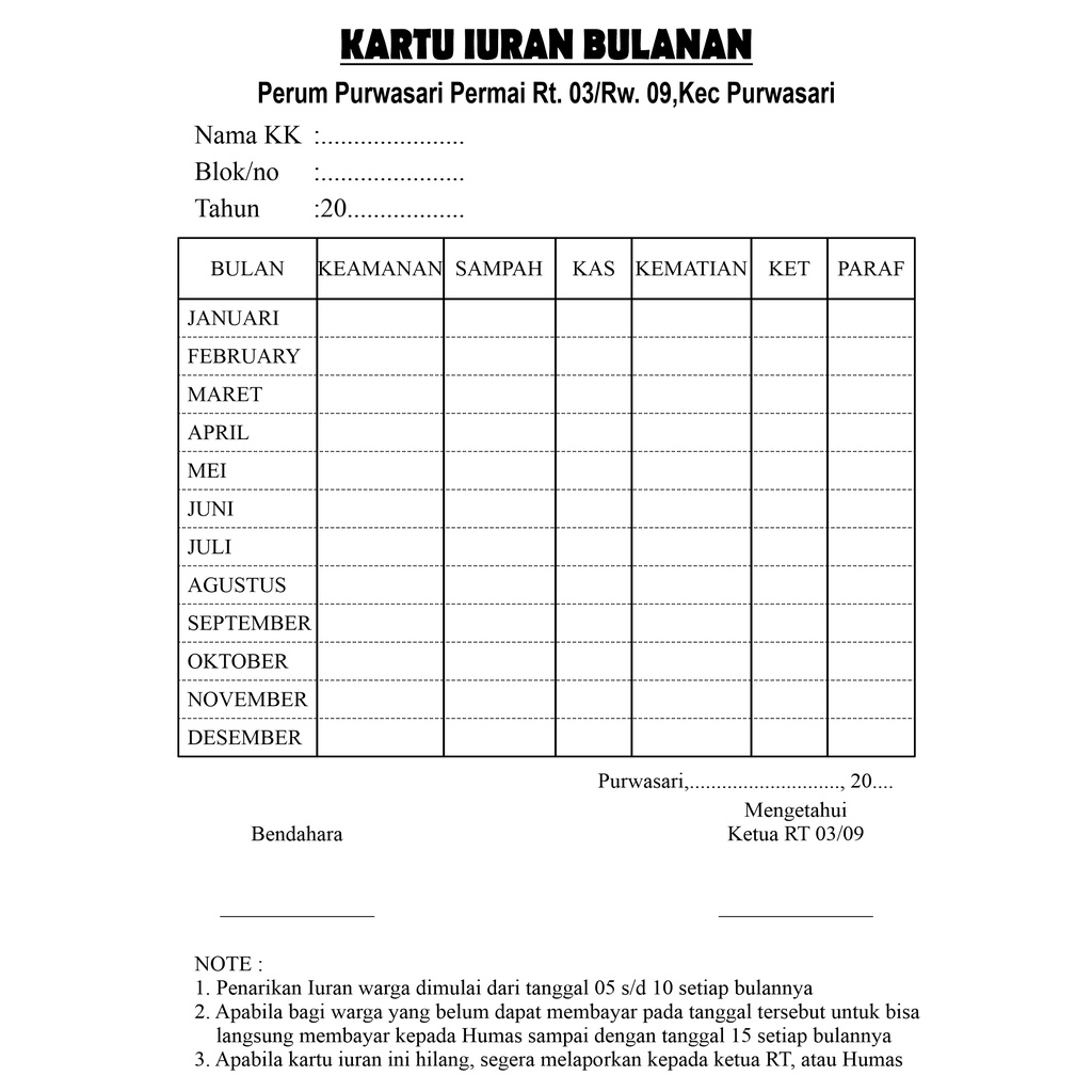 

cetak iuran rt,spp,absensi, dan costum