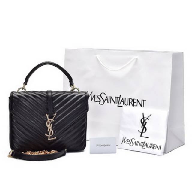 Tas YSL College Matelasse Medium Lambskin GHW Hitam