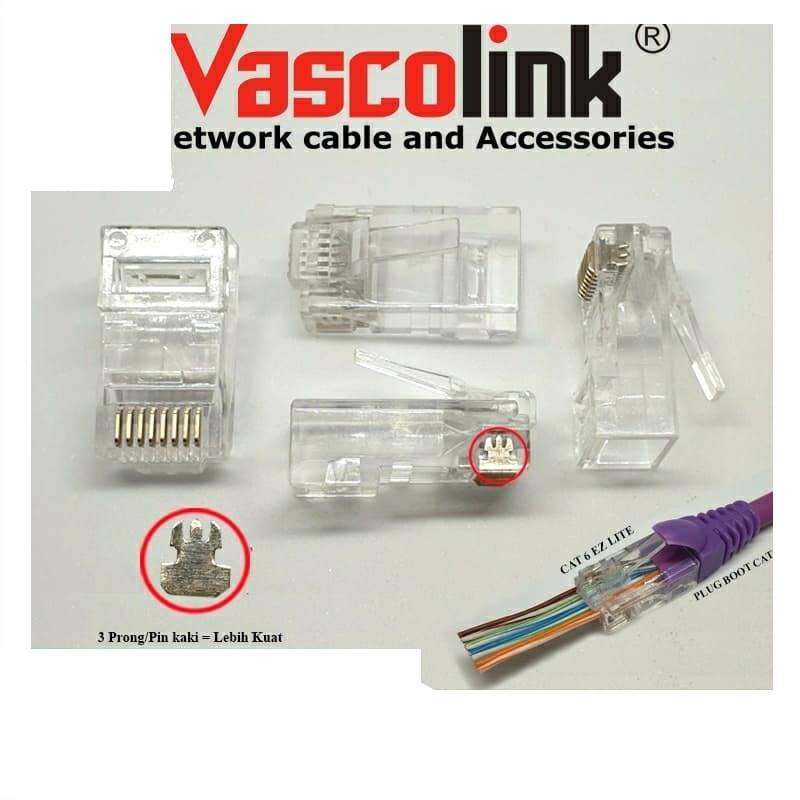 ecer vascolink Rj45 Cat6 EZ Gold Lite Tembus Anti gagal satuan biji an