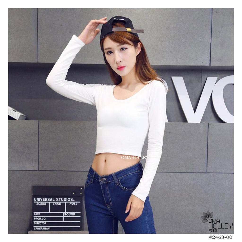 (COD) OH Fashion T-shirt Laluna Crop Top Long #2463