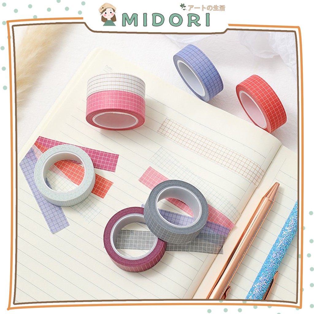 

[MIDORI] 1Pc BASIC GRID Washi Tape Decor Masking Tape DIY Scrapbook Journal - A0024