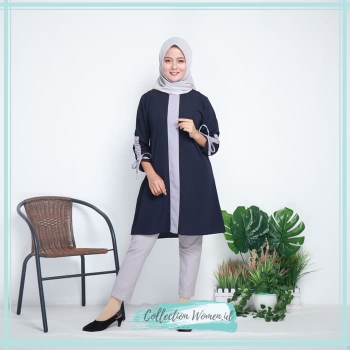 Atasan Wanita Tunik NAYARA NAVY Fashion wanita Fashion muslim Baju atasan wanita Tunik murah AS 56