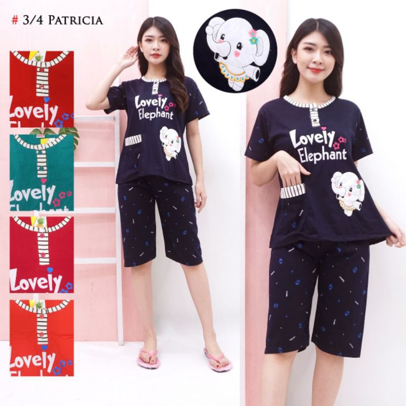 RM009 3/4 Jumbo Patricia Grosir Baju Tidur Wanita Dewasa Setelan Piyama Wanita Dewasa ukuran Jumbo L