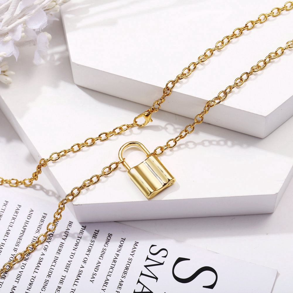 Simple Vintage Lock Necklace Choker Chain Gold Silver Pendant Women Fashion Necklaces Accessories