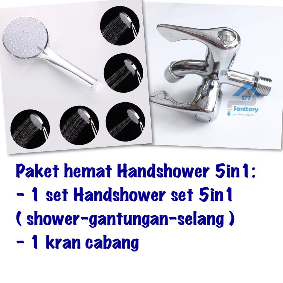 Paket bundling Shower Mandi 5in1 Murah 8110 dan kran cabang set complete- HandShower 5 in 1 Dan Kran double  Semprotan Air