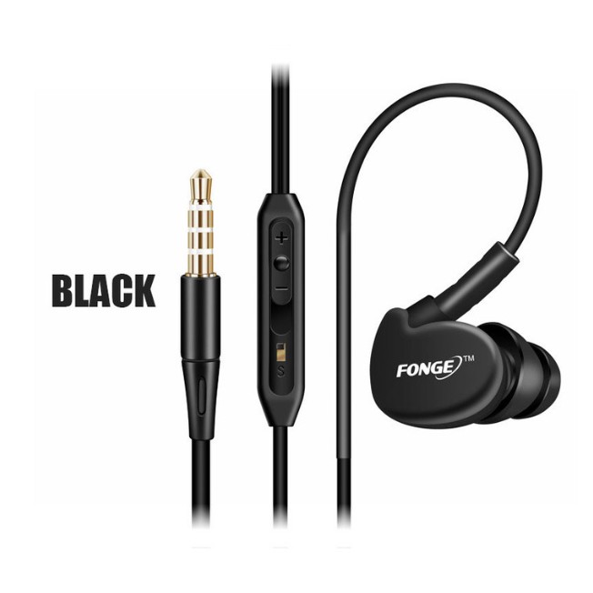 Fonge Sport Earphone Stereo Bass Waterproof with Microphone Black