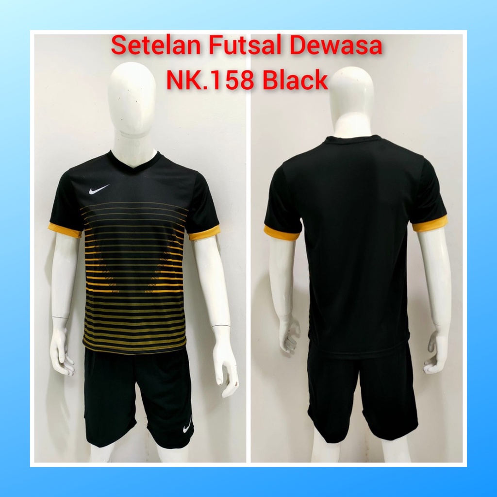 jersey futsal pria kaos sepak bola baju dan celana setelan wanita dewasa t-shirt outfit seragam jarsey kostum olahraga pakaian apparel print sport jersy soccer casual jersi suit NK158 hitam