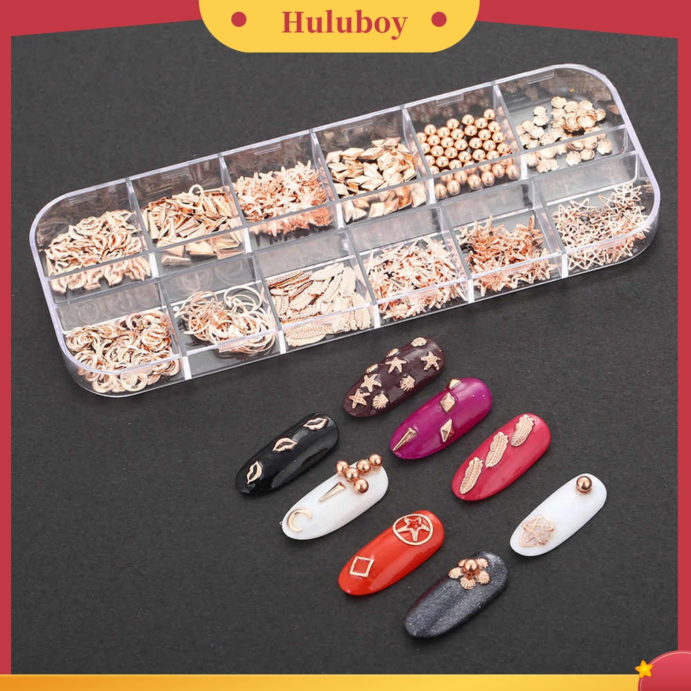 Huluboy Huluboy♡ 12 Model Hiasan Kuku 3D Bentuk Bulan / Bintang Laut Untuk DIY Nail Art / Manicure