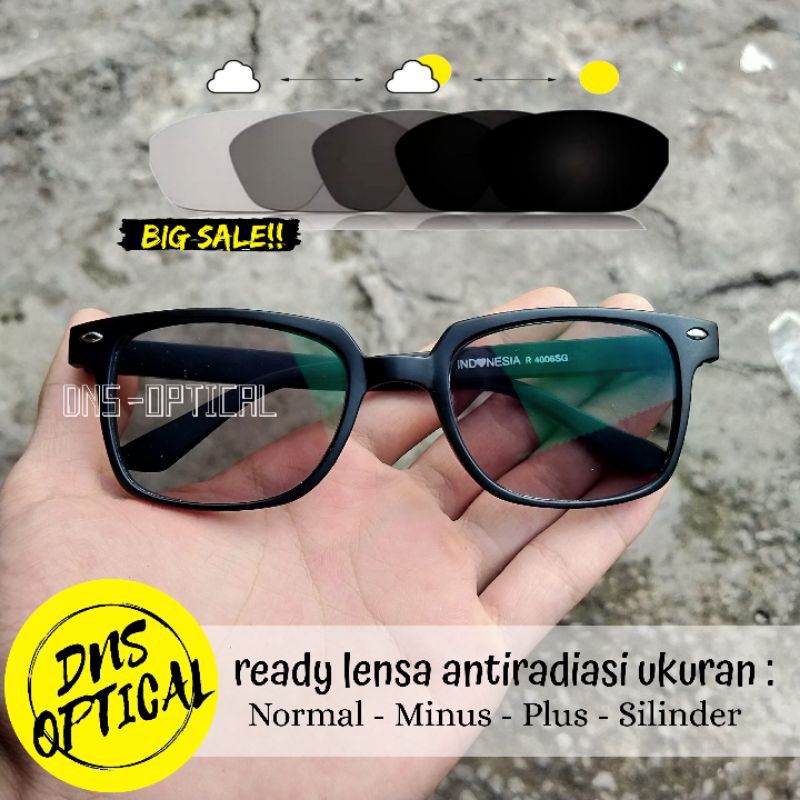 Kacamata Minus Frame Kotak + Lensa Antiradiasi Photocromic Minus Silinder | Kacamata Pria Wanita Min