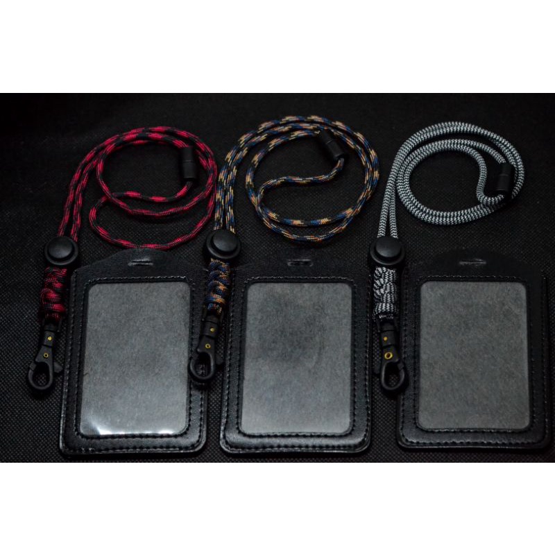 Lanyard Id Card Holder Kulit Sintetis Tali Paracord 550lbs 4mm Gantungan Nama Name Tag Kantor Multifungsi Premium