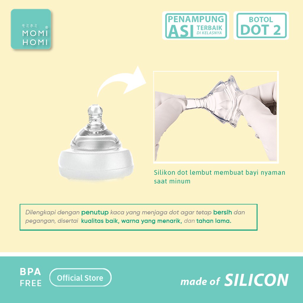 Momi Homi Botol Dot Susu Bayi 180ml Wide Neck Baby Bottle PP Tahan Panas Bpa Free-1