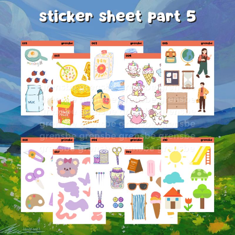 

[part 5] sticker sheet journal aesthetic/ sticker cute no cut a7 by grensbe