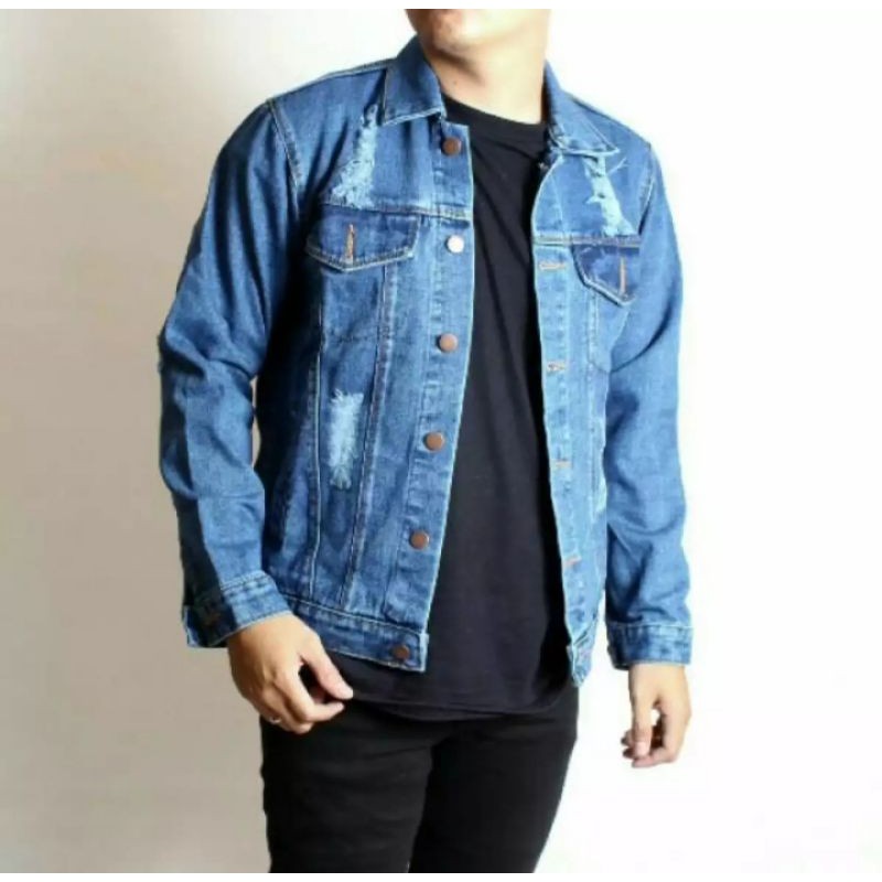 jaket levis denim pria sobek