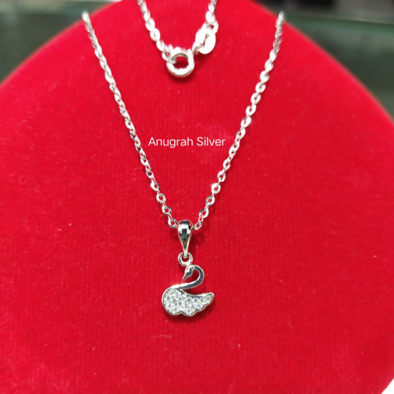 (COD)Kalung anak rantai Nori+liontin bebek mata diamond putih kilau perak asli 925/Silver lapisan emas putih murni!!!