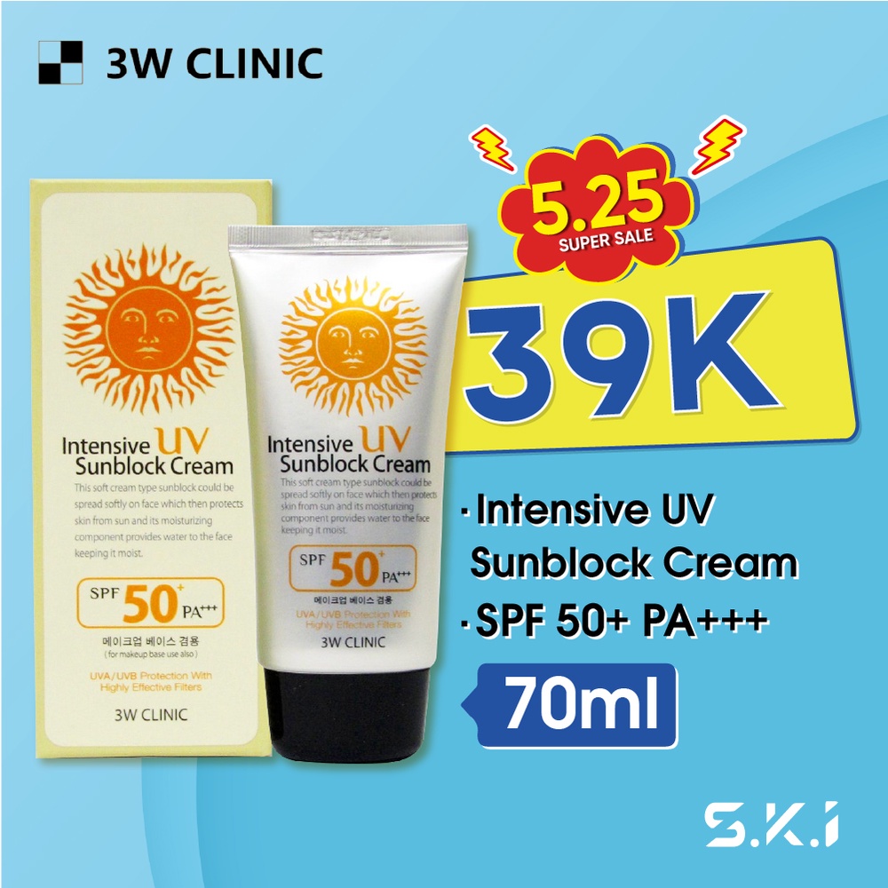 Jual 3W Clinic Intensive UV Sunblock Cream SPF 50+ PA+++ 70ml original