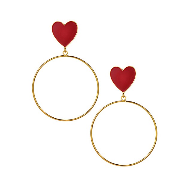 LRC Anting Tusuk Fashion Gold Alloy Love Circle Stud Earrings F46826