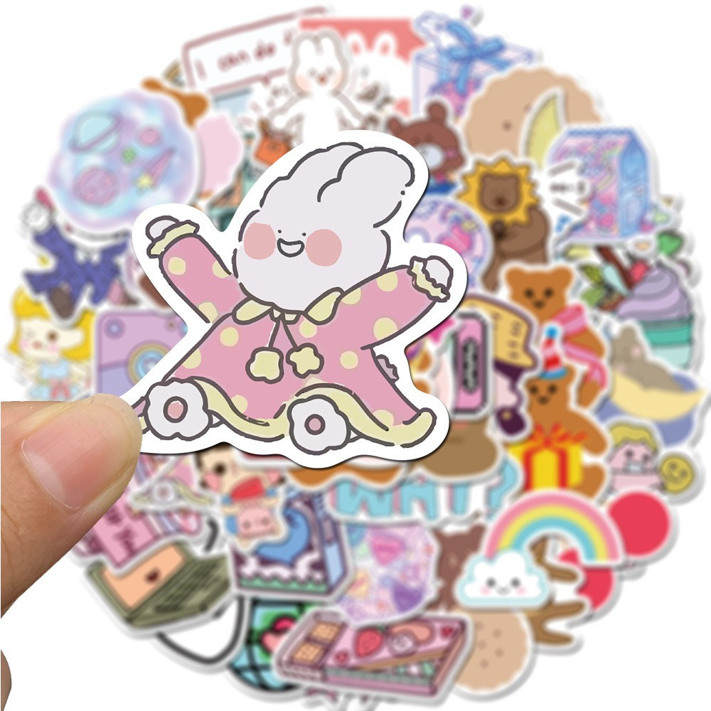 【TERSEDIA &amp; COD】50 Pcs Stiker Vsco Girl Bear Bahan Vinyl Untuk Alat Tulis Scrapbooking