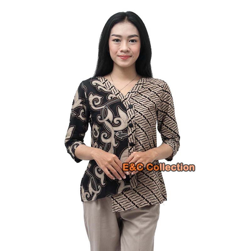 Blouse Batik Wanita Putri Kembar Modern Coklat / Atasan Batik Wanita / S M L XL 2L 3L 4L 5L-5
