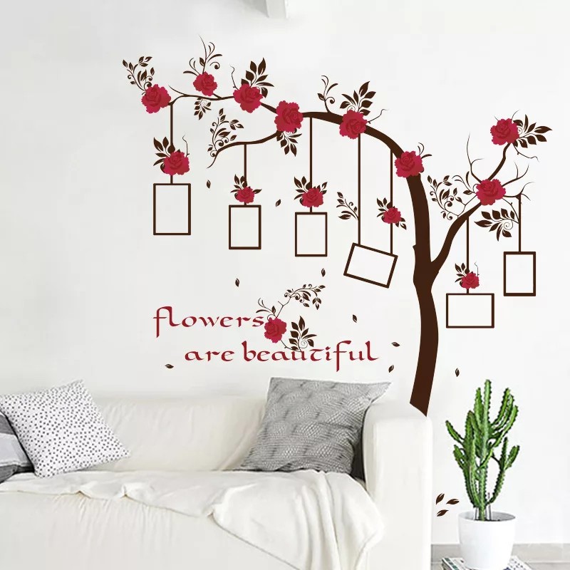 RELIZA WALL STICKER / STICKER DINDING POHON FOTO ROSE TREE FRAME WALLSTICKER SK9086