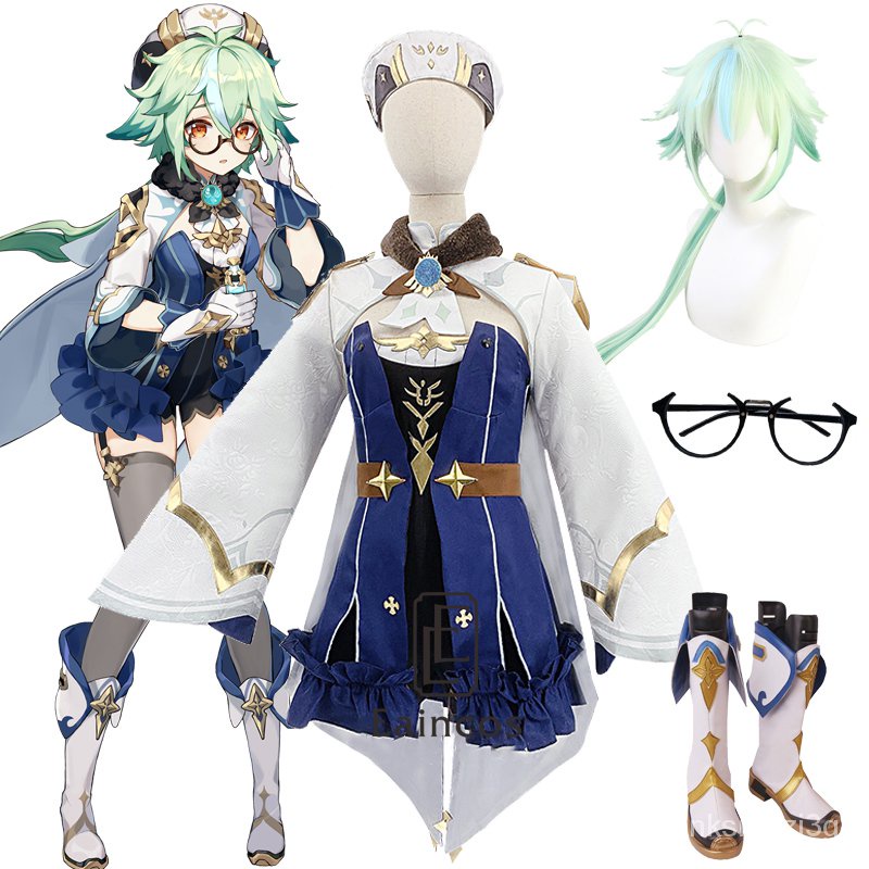 Genshin Impact Sucrose Cosplay Costume Saccharose  Wigs Shoes Suit Dress Uniform Halloween Party Out
