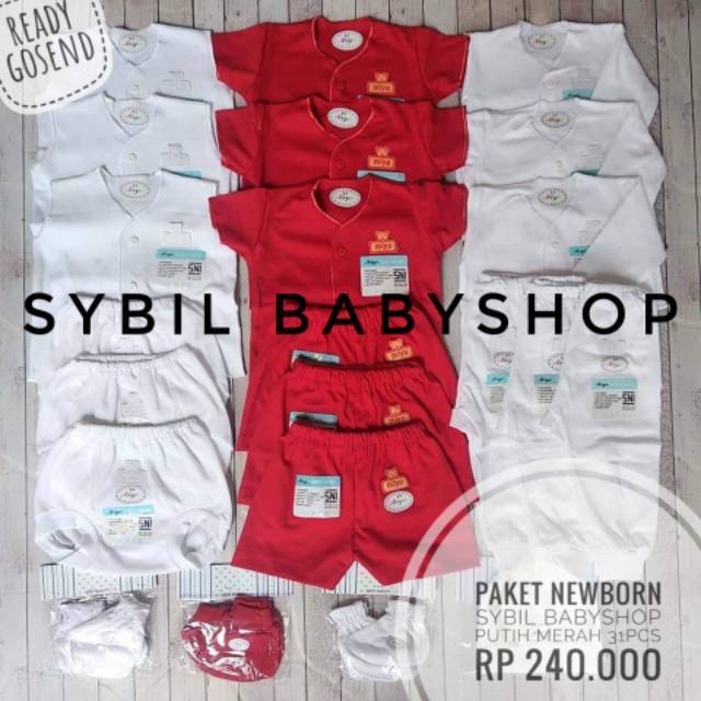 Paket MIYO Newborn / Bayi MERAH-PUTIH (31 pcs) / Paket Baju Lahiran Size 0-3M / 3-6M