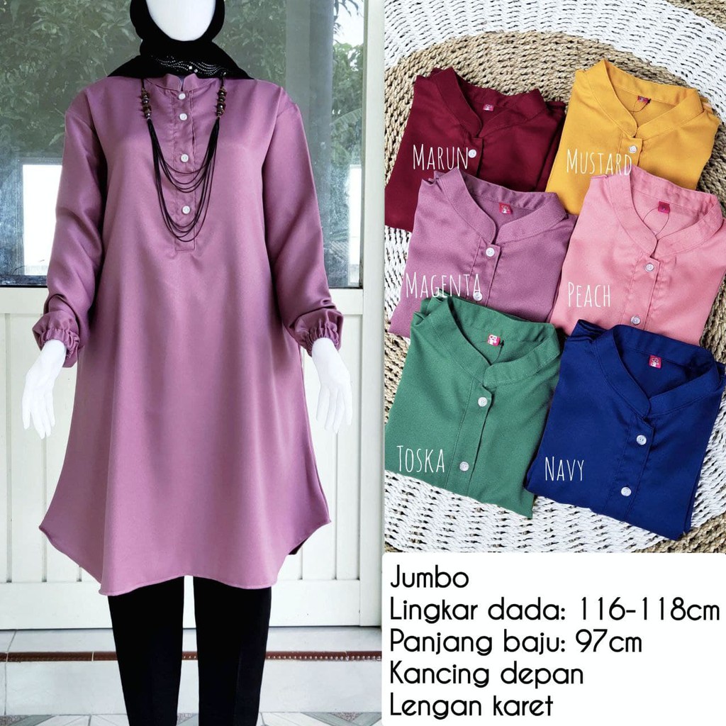 TM 11- COD Tunik kemeja wanita hem atasan cewek XL &amp; XXL jumbo ld 118 cm panjang muslim ibu muda murah