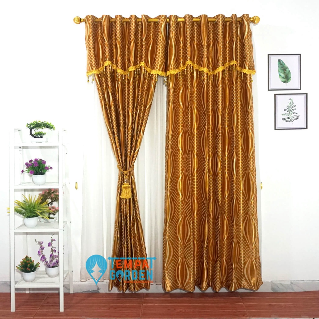 Gorden Blackout, Gorden Jendela, Gorden Pintu Motif Jakat Bulat Gold