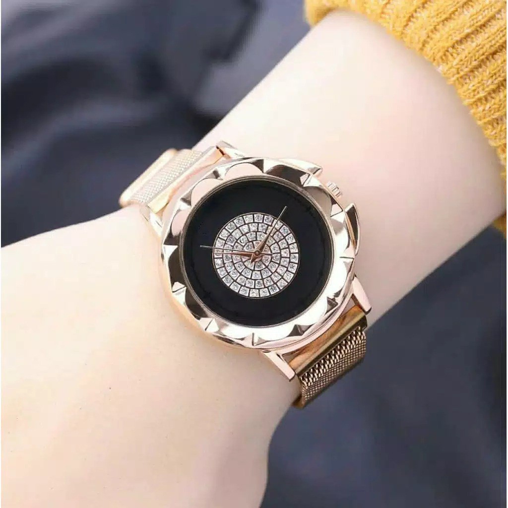 BAJ JAM TANGAN WANITA ANALOG RANTAI PASIR MAGNET KOREA FASHION BUNGA DAISY QUARTZ MURAH GROSIR CH006