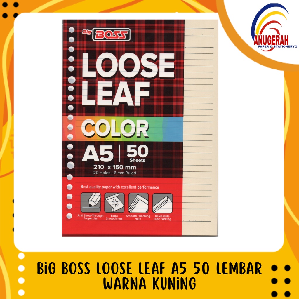 

BIG BOSS LOOSE LEAF A5 50 LEMBAR WARNA KUNING (PCS)