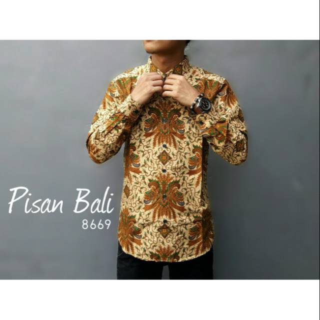 Baju  Batik  Pria  Modern Slim Fit Motif Pisan Bali Shopee  