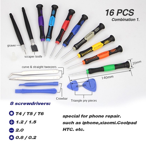 Obeng Set 16 in 1 Reparasi Service HP Smartphone Handphone Pembuka LCD Lengkap Opening Tools Iphone Perkakas  Set Jam Pinset