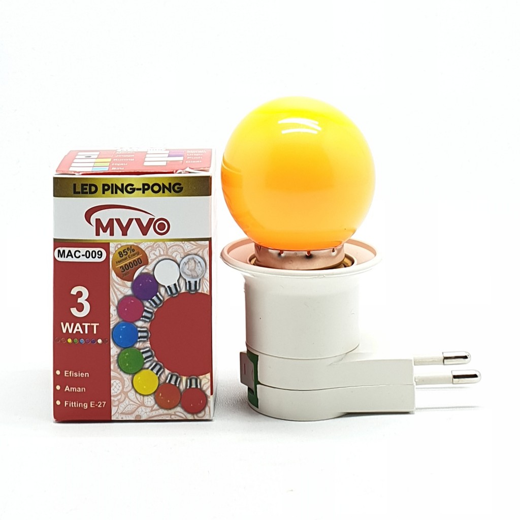 Myvo Orange Lampu Led Ping Pong 3W E27 Warna Orange + Linux Fiting Colok Switch / LAMPU TIDUR