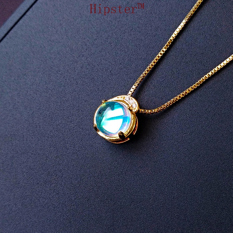 Fashion Hot Sale Planet Moonstone Gold Pendant Diamond-Studded Necklace