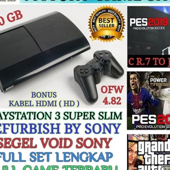 PS3 SONY PLAYSTATION 3 SUPER SLIM 500 GB  PSN REFURBISH BY SONY PAKET SATU STIK