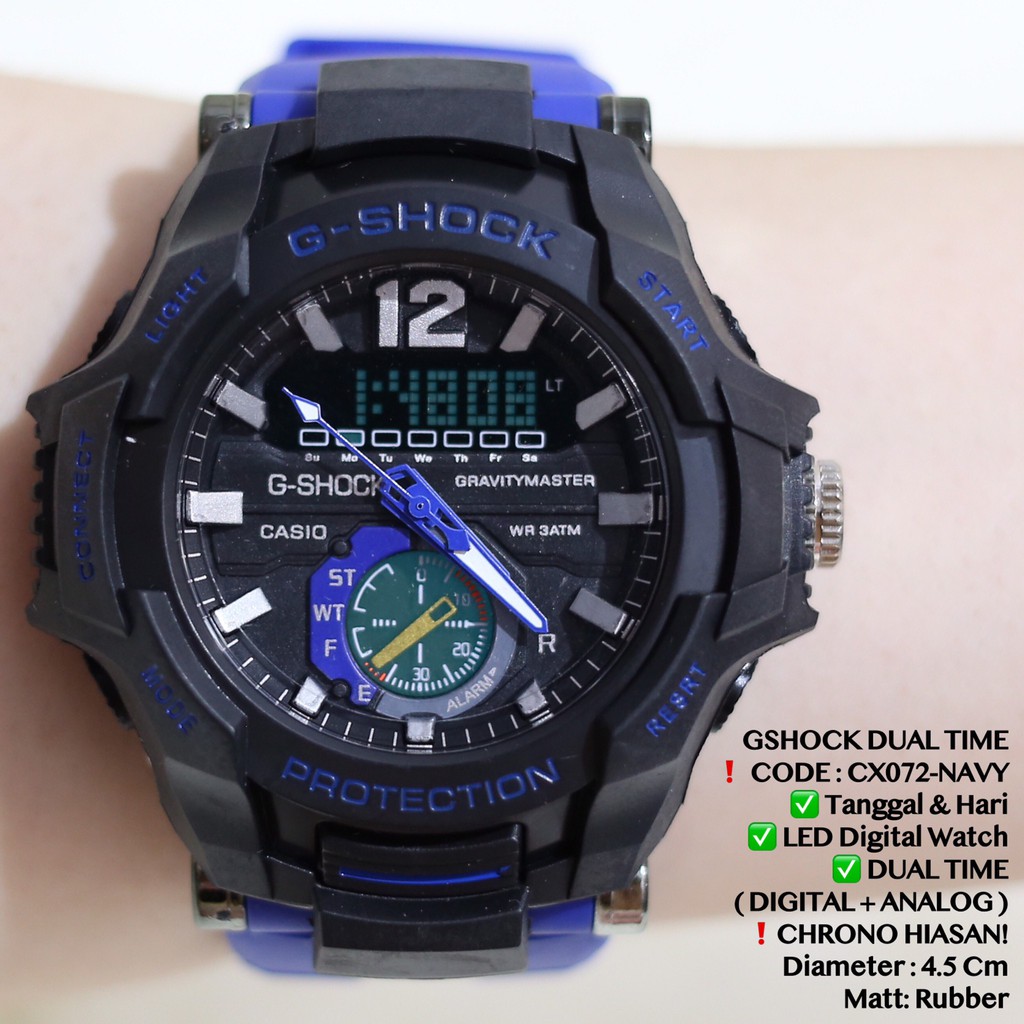 Jam tangan pria wanita gshock tali rubber doubletime analog digital free baterai cadangan CX072