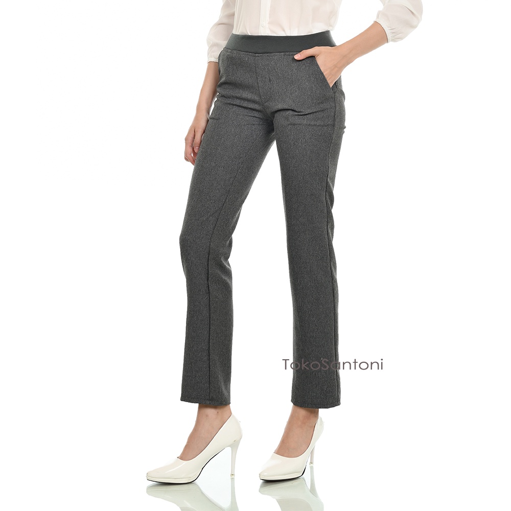 Tokosantoni Celana Bahan Kantor Wanita Formal Elegan Pinggang Karet Nyaman Stretch S M L XL