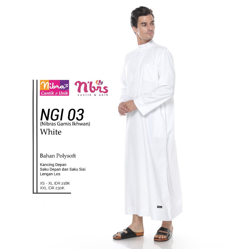 GAMIS KOKO PRIA DEWASA NIBRAS NGI 003 PUTIH