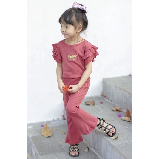 LITTLECAIM - CLARET RUFFLE SET | baju anak perempuan