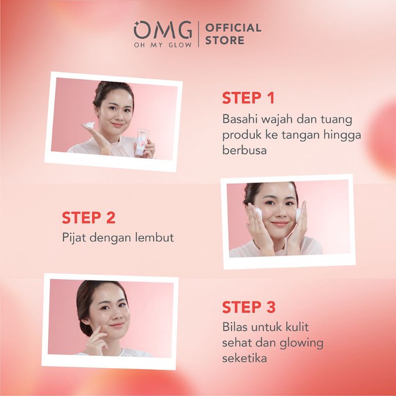 OMG Oh My Glow Peach Glowing Face Wash 9g &amp; 50g | Pembersih Wajah