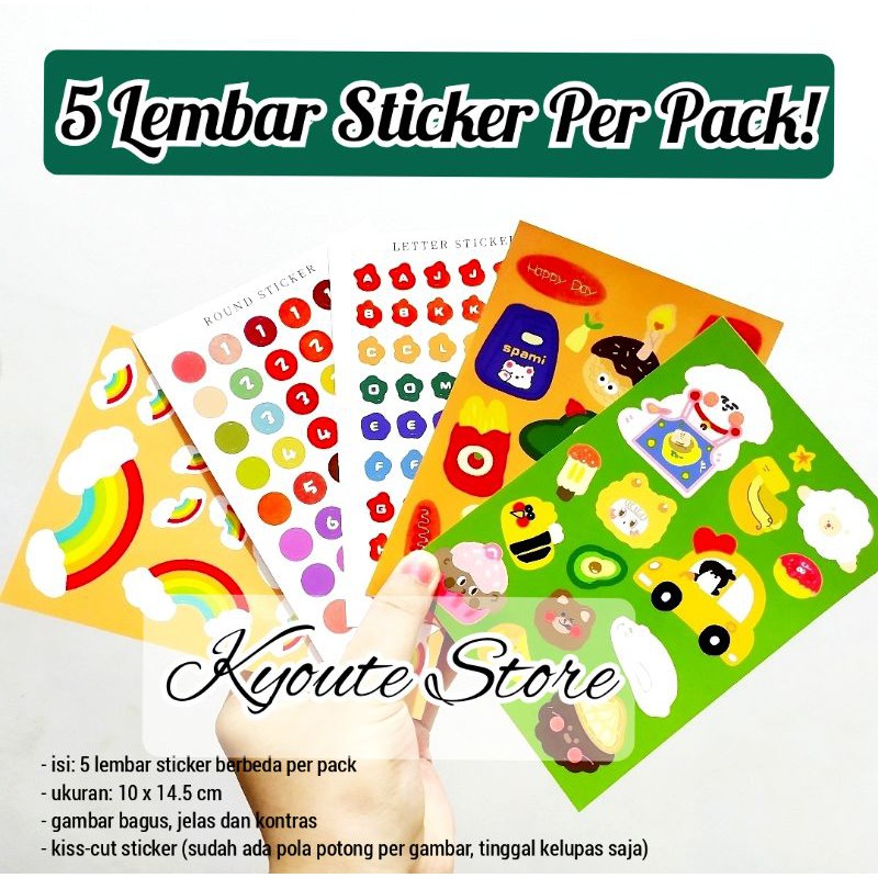 

5 Lembar Sticker Sheet Cute Alphabet Number Cartoon Scrapbook DIY Bujo Planner Case HP